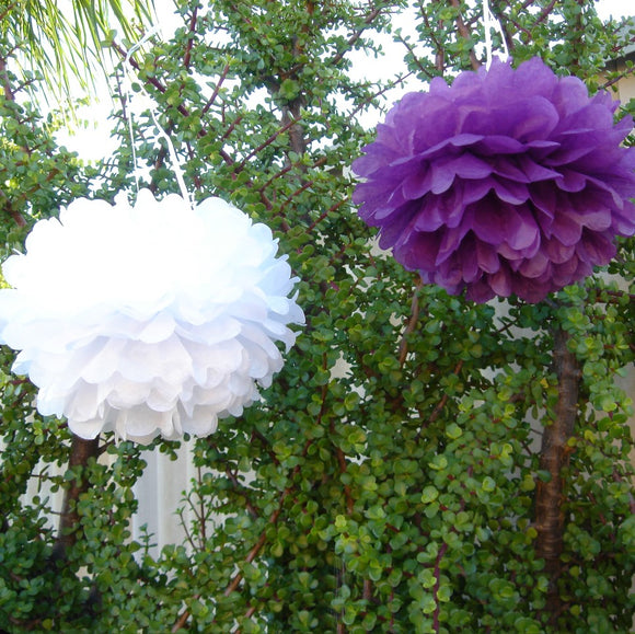 30pcs Tissue Paper Pom Poms - Purple White