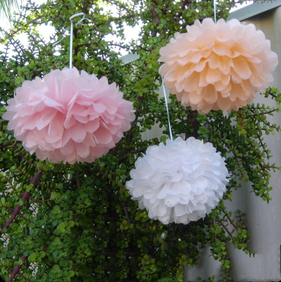 30pcs Tissue Paper Pom Poms - Pink White Peach