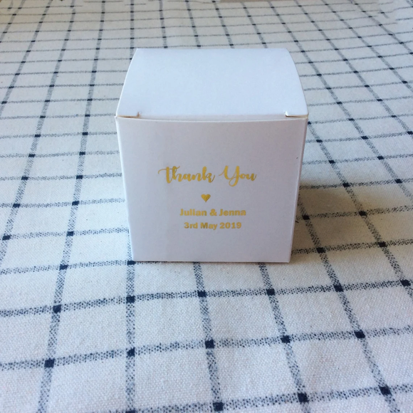 100 White Favor Boxes Gold Foil Personalized Wordings