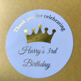 100 White Personalized Birthday Sticker Foil Wording