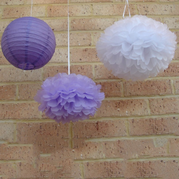 Purple Paper Lanterns & Paper Pom Poms