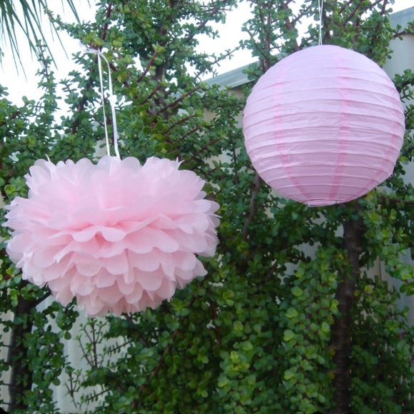 Pink Paper Lanterns & Pom Poms