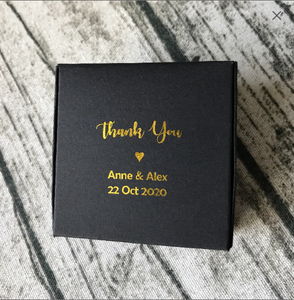 100 Black Favor Boxes Gold Foil Personalized Wordings