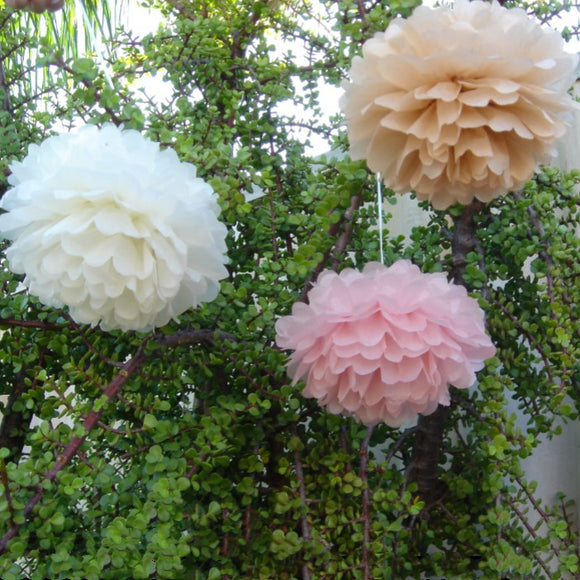 30pcs Tissue Paper Pom Poms - Pink Tan Cream