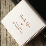 100 White Favor Boxes - Rose Gold Foil Personalized Wordings