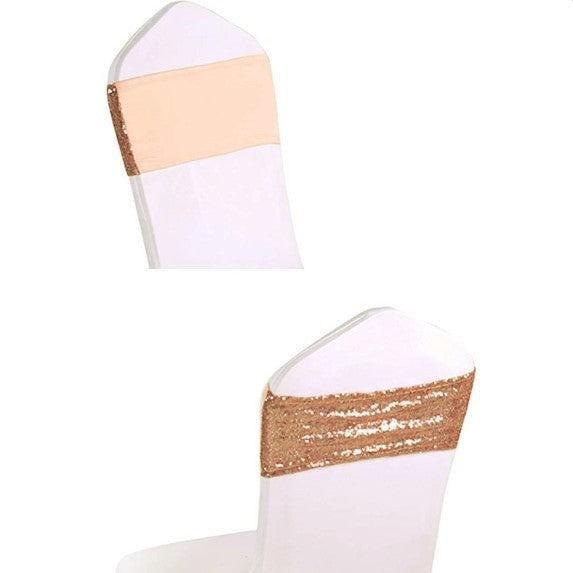 Rose Gold  Silver Spandex Sequin Glitter Chair Sashes Bands