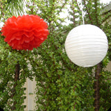 White Paper Lanterns & Red Pom Poms