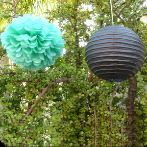 Black Paper Lanterns & Tiffany Paper Pom Poms