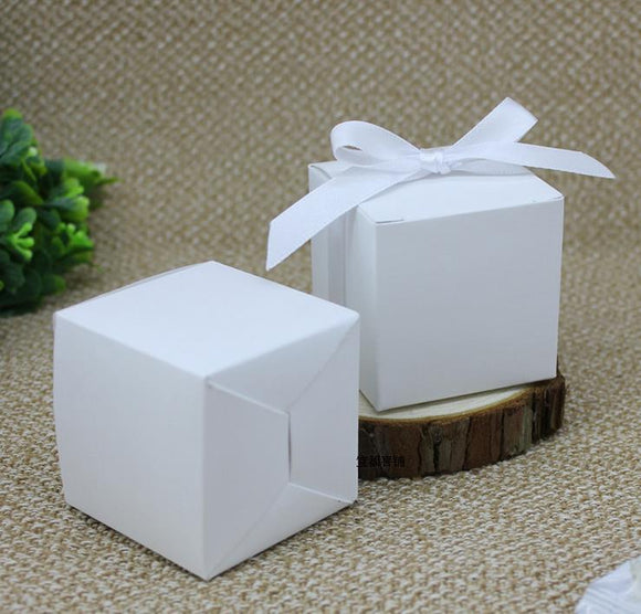 White Wedding Favor Boxes with Ribbons