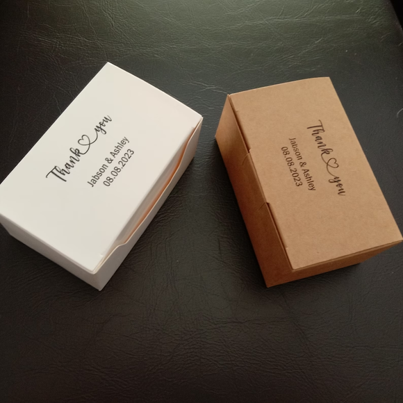 100 Kraft White Rectangle Favor Boxes Personalized Wordings