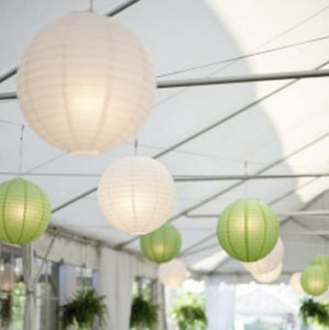 30x 30cm Paper Lanterns - White & Green
