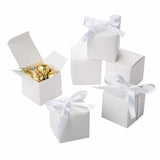 White Wedding Favor Boxes with Ribbons