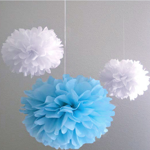 30pcs Tissue Paper Pom Poms - Blue & White