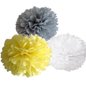 30pcs Tissue Paper Pom Poms - Grey White Yellow