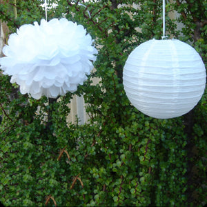 White Paper Lanterns & Pom Poms