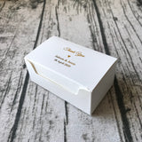 100 White Rectangle Favor Boxes - Gold Foil Personalized Wordings