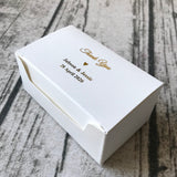 100 White Rectangle Favor Boxes - Gold Foil Personalized Wordings