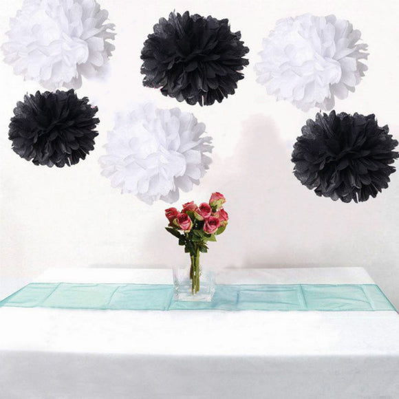 30pcs Tissue Paper Pom Poms - Black & White