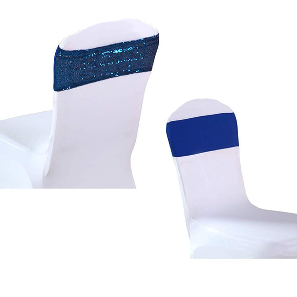 Navy Blue Spandex Sequin Glitter Chair Bands